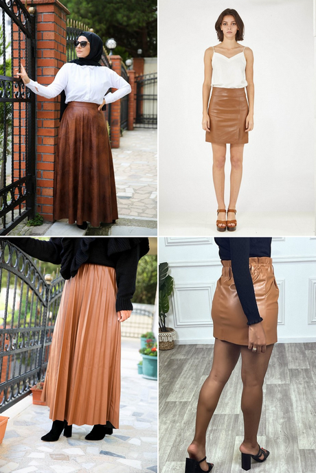 Camel leather skirt