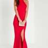Red split long dress